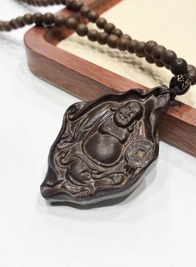 D160# 天然沉香木佛公吊坠30.23克 配沉香珠链6.3mm 60*39*9mm