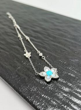 S434# 天然原矿绿松石高端美松风车茉莉通体S925纯银手链