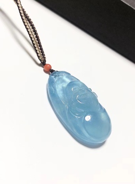 D804# 天然冰种魔鬼蓝海蓝宝笑佛佛公吊坠43*24.5*11mm