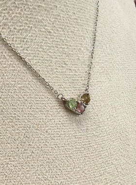 D1476# 通体S925纯银镶嵌天然碧玺吊坠锁骨链 新款项链 碧玺4mm