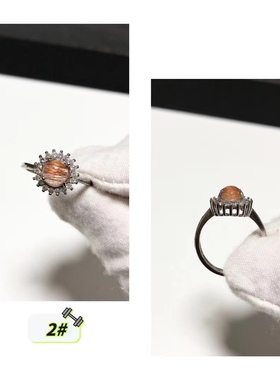 G32# 天然红铜发晶戒指11.5mm 顺发满发 S925银开口戒托