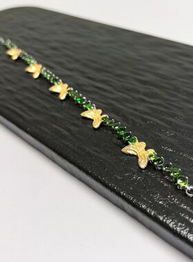 S417# 通体S925纯银镀真金透辉石蝴蝶手链 高端新款清新气质手链