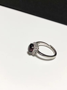 G65# 天然紫牙乌石榴石戒指7*5*2mm S925银开口戒托