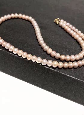D739# 天然淡水珍珠项链双圈手链两用款4.5mm 极光粉baby锁骨链