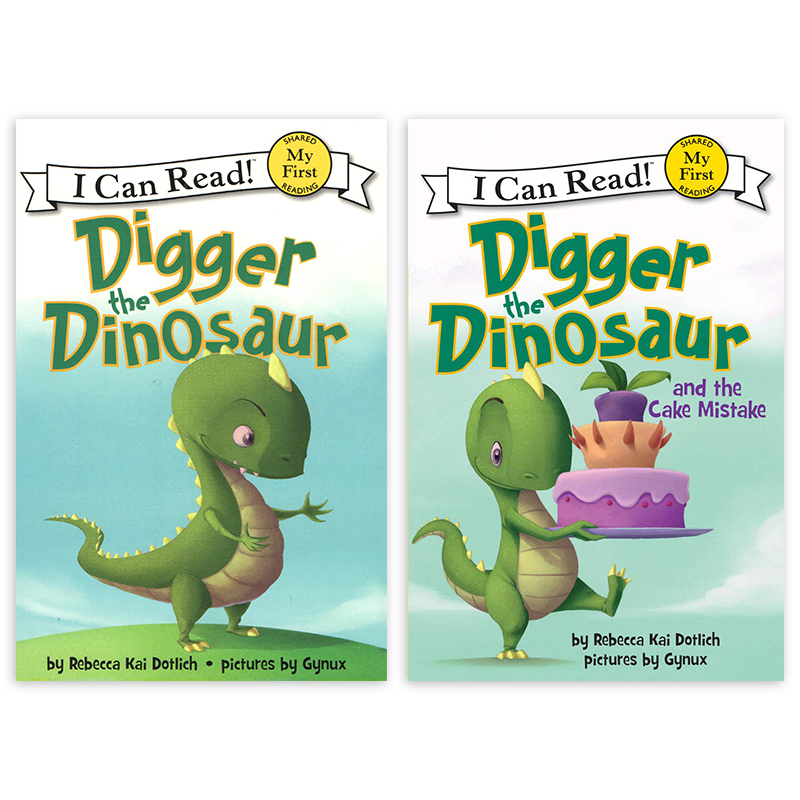英文原版 Digger the Dinosaur爱挖掘的小恐龙2册 I Can Read初级入门级分级阅读英语启蒙-图0