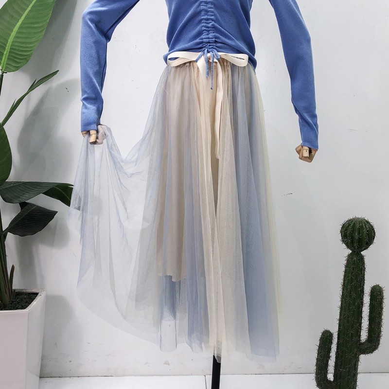 超仙蝴蝶结绑带高腰显瘦网纱蓬蓬裙 垂文半身裙