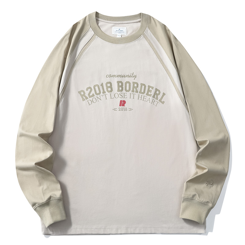 公鸡冠军长袖T恤男秋季新款宽松卡其个性印花插肩袖情侣重磅体恤 - 图3