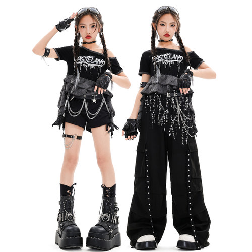 爵士舞服装女童时髦露脐上衣jazz舞蹈走秀潮服女团打歌舞表演出服 - 图0