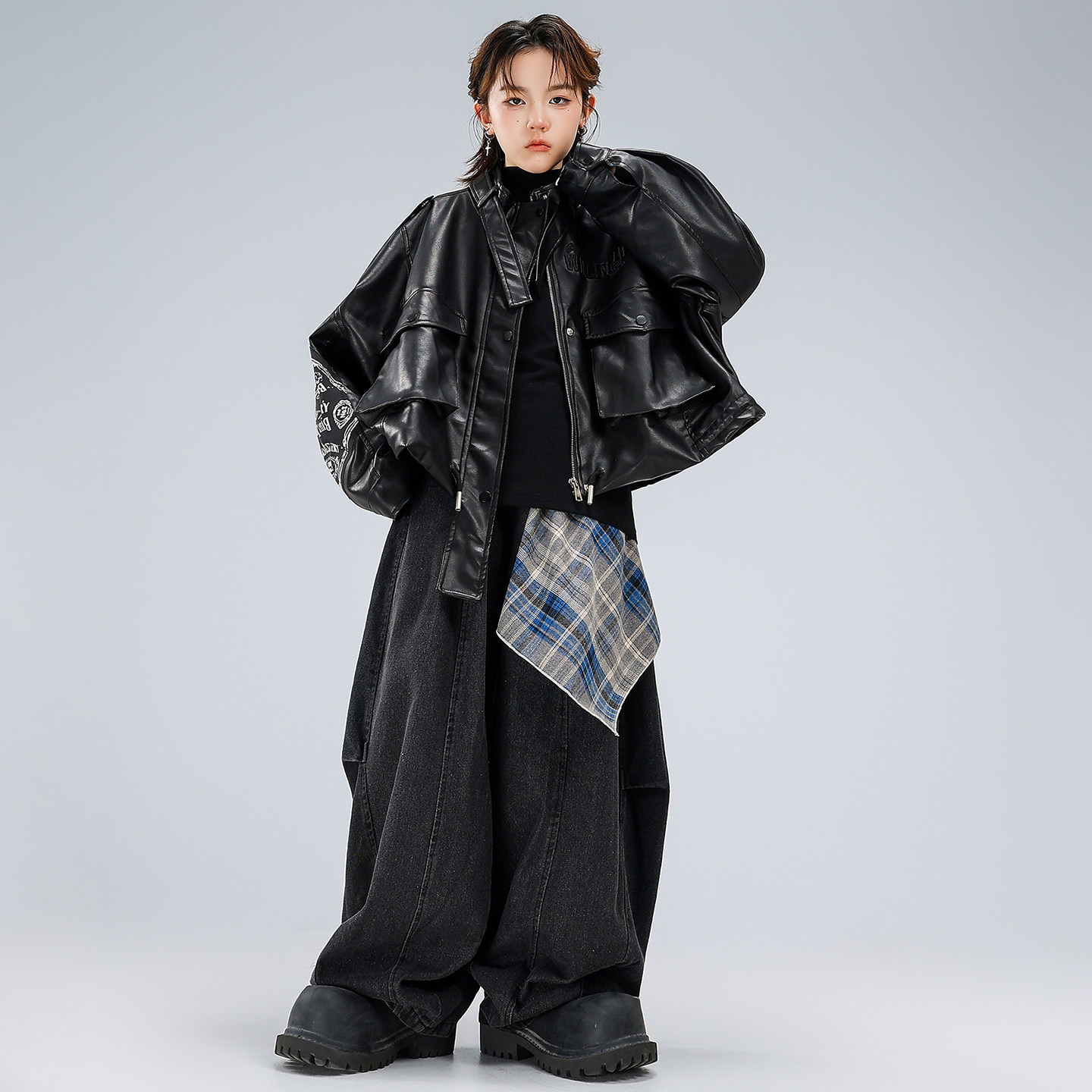 少儿嘻哈街舞潮服男女童酷帅皮夹克hiphop架子鼓走秀元旦表演出服,淘宝优惠券,粉丝福利购,淘宝优惠卷