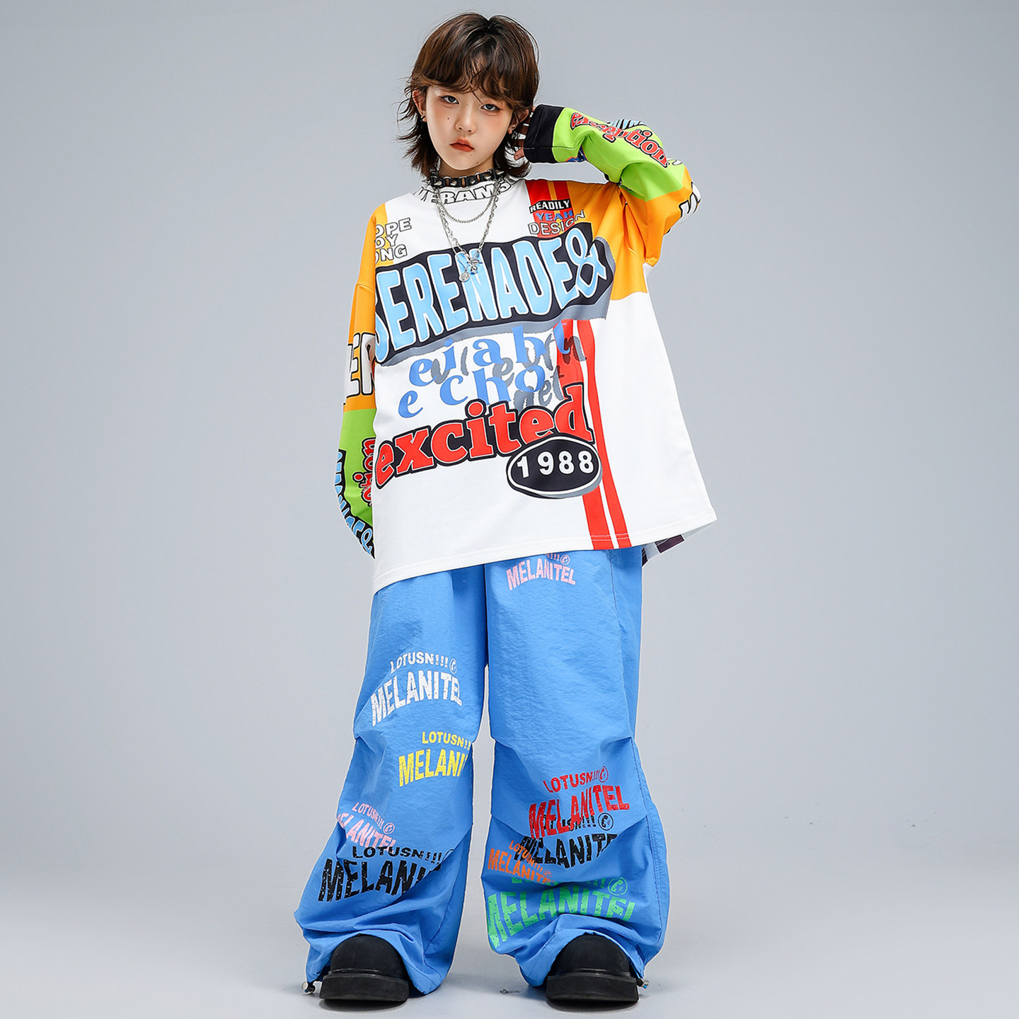 儿童嘻哈街舞服男女童宽松长袖T恤hiphop舞蹈练功服架子鼓演出服,淘宝优惠券,粉丝福利购,淘宝优惠卷