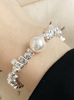 碎银子贝珠手链S925银简不规则