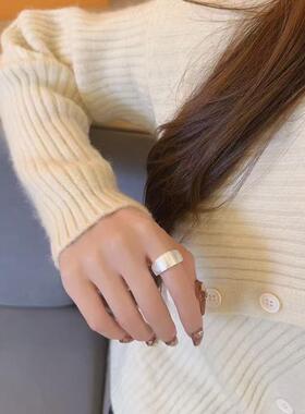 通体S925纯银锤纹小众设计感指环