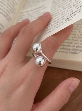 通体S925纯银圆珠不规则戒指