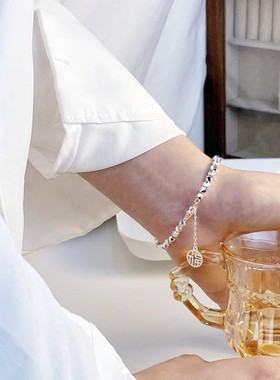 情侣925银国风手链八心八面