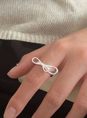 蝴蝶结小众女款戒指S925纯银韩版