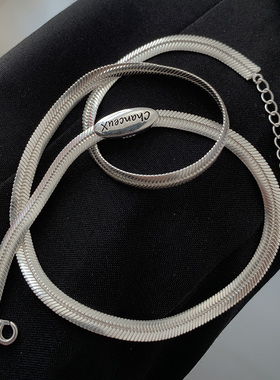 古罗珠宝925纯银饰品扁蛇骨链