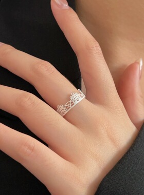 s925银蕾丝开口戒指女小众轻奢