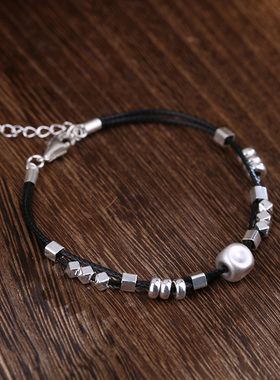 925银皮绳碎磨砂方块银子手链