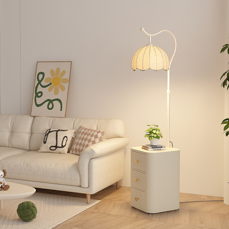 中古风落地灯客厅沙发边置物架美式复古氛围感卧室床头柜台灯一体,淘宝优惠券,粉丝福利购,淘宝优惠卷