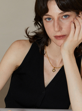 Mouhooland/暮后之地杏花系列黑玛瑙杏花编织项链金色小众设计