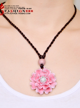 不掉色复古长款民族风陶瓷毛衣链