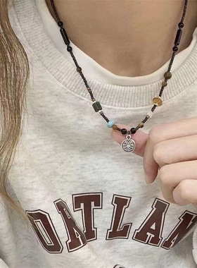 非金属项链 非金属项链小醒狮中式国潮手工串珠锁骨链项链毛衣链