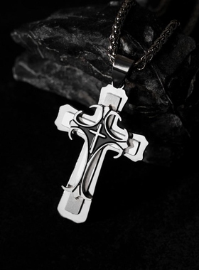 钛钢项链 三层十字架潮牌百搭项链时尚钛钢男女生复古配饰 毛衣链