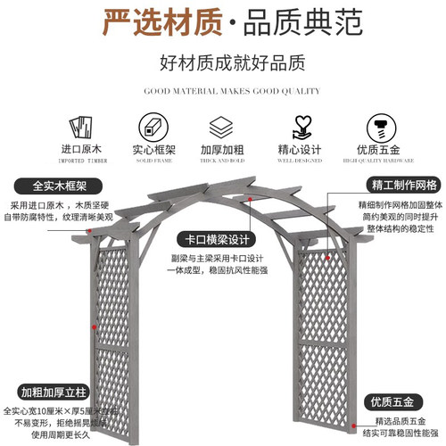 防腐木拱门花架室外花园爬藤架别墅入户实木葡萄架庭院户外拱形门 - 图1