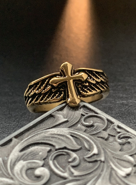 光辉之翼-金色十字翅膀戒指男潮