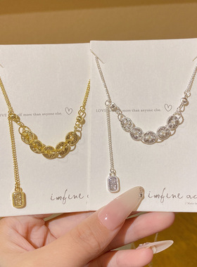 新中式招财碎银吊坠锁骨链