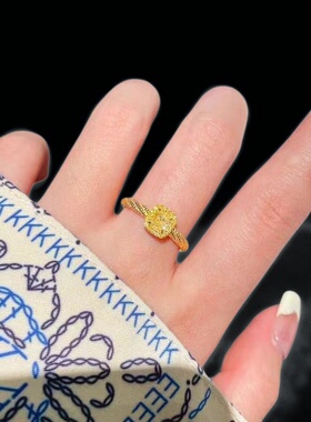 开口可调节镀18K金黄钻小方糖戒