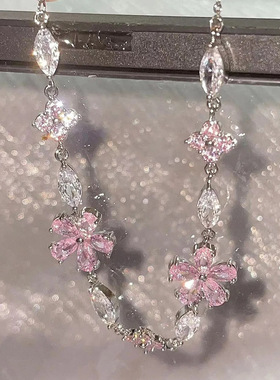 粉色樱花蝴蝶结手链女ins小众轻奢气质高级清冷感闺蜜手饰潮