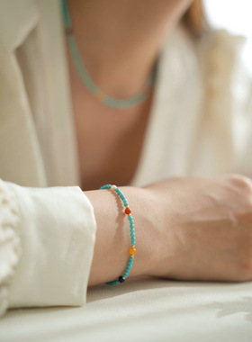 国风高级感天然多宝南红珍珠蜜蜡蓝绿松石手串女手链礼物