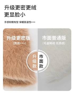 白色兔毛帽子女秋冬季毛绒渔夫帽大头围冬天毛毛水桶帽大码显脸小
