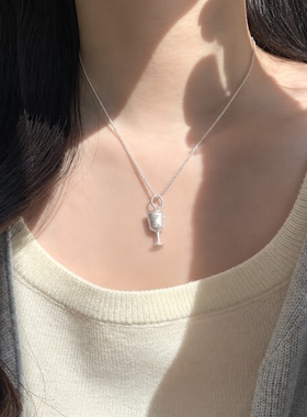 银盏素杯S925纯银项链高脚酒杯女