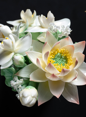 夫己纯手工陶瓷玉蕊摇风之虚谷长馨卧室客厅茶桌餐厅玄关摆件