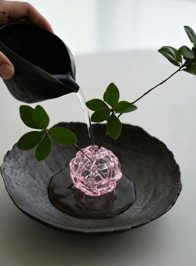 无垠玻璃球花插粉色剑山艺术摆件手工插花器家居日常送礼禅意装饰