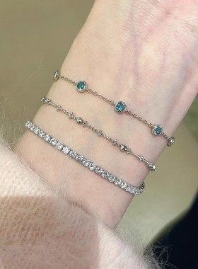 v金材质高版风蓝色泡泡闪钻手链精致简约轻奢气质手饰新款