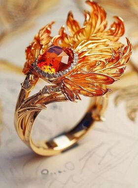 新款高品质火凤凰羽翼戒指轻奢高颜值气质凤凰翅膀指环