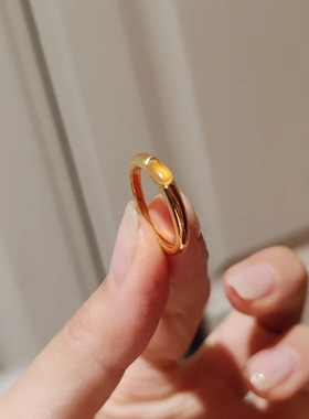 v金材质保色蜜蜡琥珀转运戒古法金色美拉德复古开口黄水晶指环