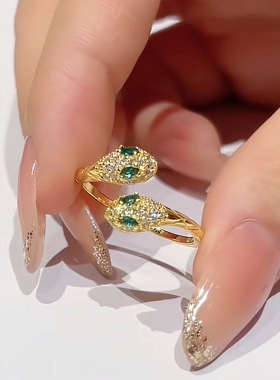 真金电镀双生灵蛇戒指2025新款本命年双头小金蛇微镶指环女