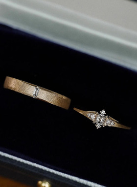 真金电镀保色中古旧金色单钻戒指女素圈食指戒小众对戒指环