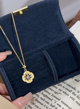 真金电镀保色复古高级拉丝花朵项链布契风花瓣吊坠气质锁骨链