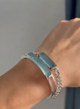 高品质版本新款复古国风冰蓝色几何马鞭手链仿蓝水翡萃手镯