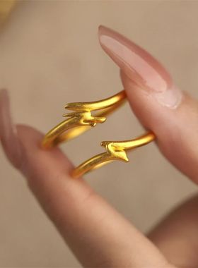 真金电镀保色古法黄金色龙凤呈祥情侣对戒男女款结婚戒指礼物