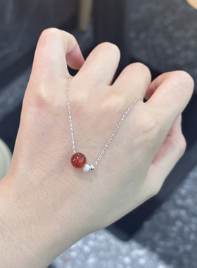 v金高版本高级感红色小圆珠项链2024新款小巧锁骨链女小红书同款
