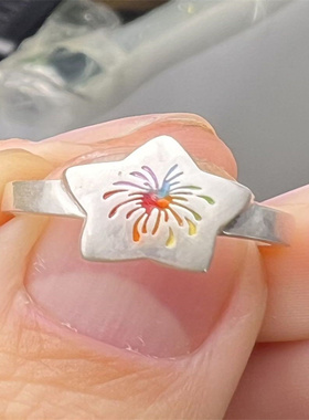 新款现货彩色五角星小众烟花设计戒指星星简约个性高级戒指开口