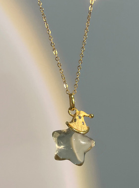 新款高品质版本可爱帽子星星项链萌趣魔法师吊坠毛衣链项链