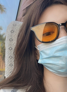 墨镜女海边防紫外线2024新款潮男圆脸网红ins橙黄色太阳镜女眼镜