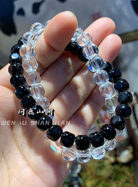 精工黑玛瑙六方水晶玛瑙六方精品手串DIY